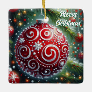Grappige kerst ornament rood wit wervelingen