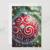 Grappige kerst ornament rood wit wervelingen feestdagenkaart (Voorkant)