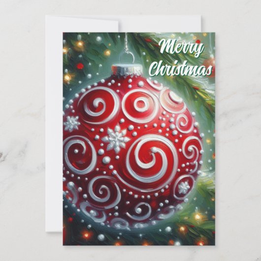 Grappige kerst ornament rood wit wervelingen feestdagenkaart (Voorkant)