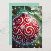 Grappige kerst ornament rood wit wervelingen feestdagenkaart (Voorkant / Achterkant)