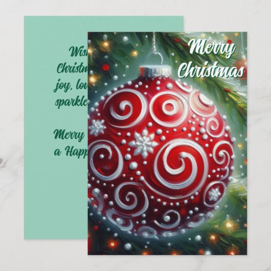 Grappige kerst ornament rood wit wervelingen feestdagenkaart (Voorkant / Achterkant)