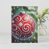 Grappige kerst ornament rood wit wervelingen feestdagenkaart (Staand voorkant)