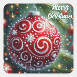 Grappige kerst ornament rood wit wervelingen vierkante sticker