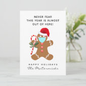 Grappige kerst peperkoek man dragen mondkapje kaart (Staand voorkant)