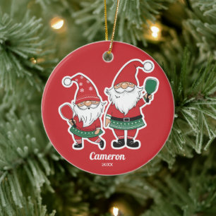 Grappige kerst pickleball kabouters, uw foto tekst keramisch ornament