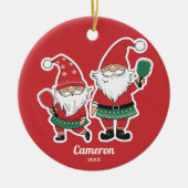 Grappige kerst pickleball kabouters, uw foto tekst keramisch ornament (Voorkant)