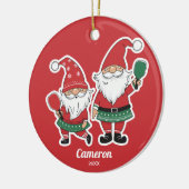 Grappige kerst pickleball kabouters, uw foto tekst keramisch ornament (Links)