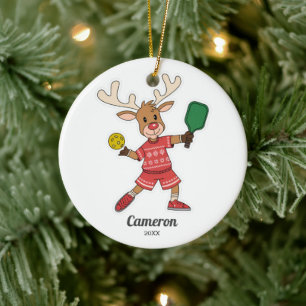 Grappige kerst pickleball rendier, aangepaste foto keramisch ornament