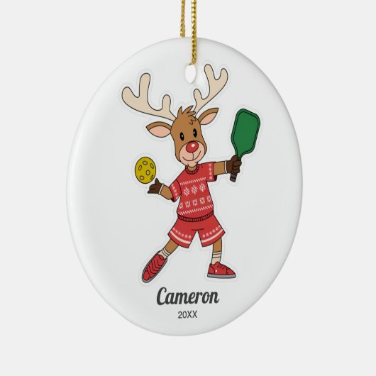 Grappige kerst pickleball rendier, aangepaste foto keramisch ornament (Rechts)