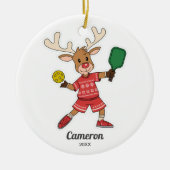 Grappige kerst pickleball rendier, aangepaste foto keramisch ornament (Voorkant)
