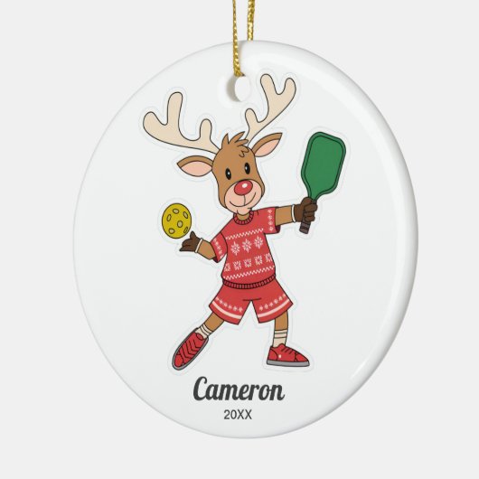 Grappige kerst pickleball rendier, aangepaste foto keramisch ornament (Links)