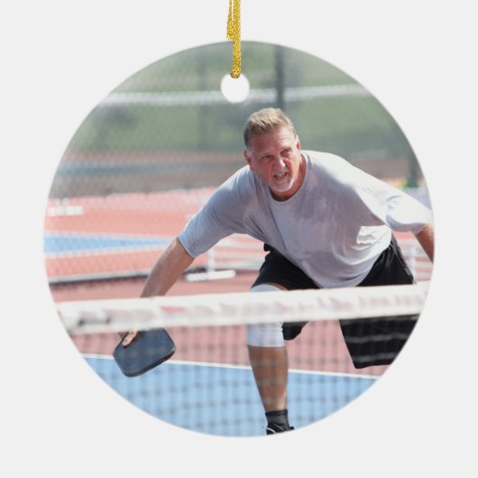 Grappige kerst pickleball rendier, aangepaste foto keramisch ornament (Achterkant)