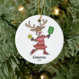 Grappige kerst pickleball rendier, aangepaste foto keramisch ornament