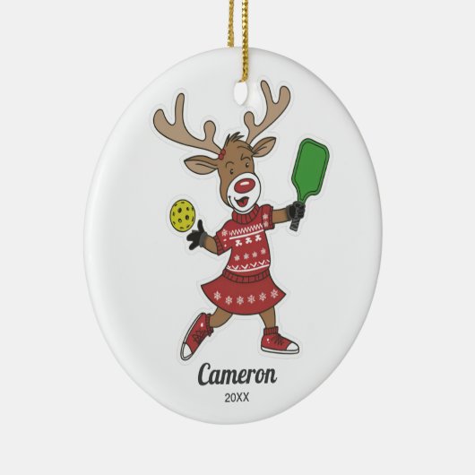 Grappige kerst pickleball rendier, aangepaste foto keramisch ornament (Rechts)