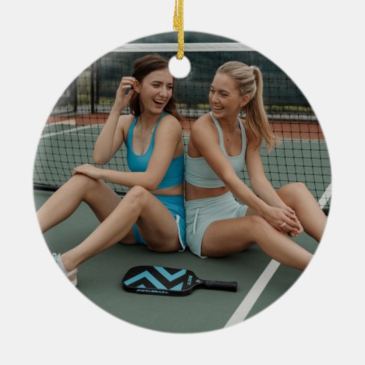 Grappige kerst pickleball rendier, aangepaste foto keramisch ornament (Achterkant)