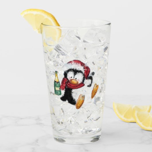 Grappige Kerst Pinguïn Glas (Voorkant ijs)