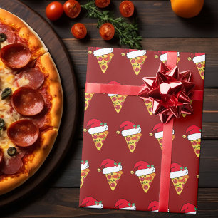 Grappige Kerst Pizza Slices in Santa Hoeden Rood Cadeaupapier