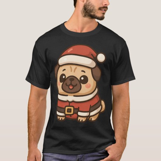 Grappige Kerst Pug T-shirt (Voorkant)