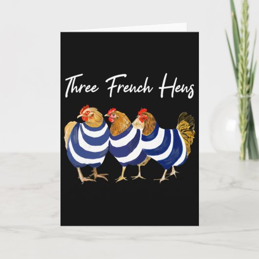 Grappige Kerst Puns Drie Franse Hennen Kippen Puns Kaart (Voorkant)