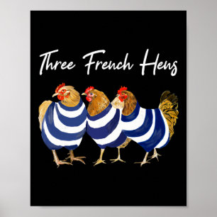 Grappige Kerst Puns Drie Franse Hennen Kippen Puns Poster