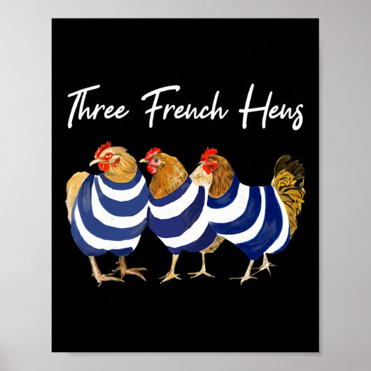 Grappige Kerst Puns Drie Franse Hennen Kippen Puns Poster (Voorkant)