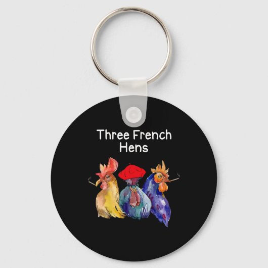 Grappige Kerst Puns Drie Franse Hennen Kippen Puns Sleutelhanger (Voorkant)
