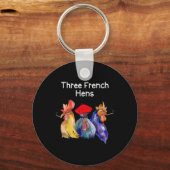 Grappige Kerst Puns Drie Franse Hennen Kippen Puns Sleutelhanger (Voorkant)