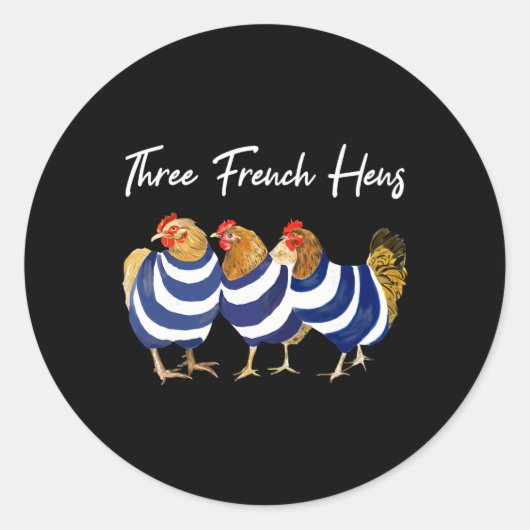 Grappige Kerst Punt Drie Franse Hennen Kippen Puns Ronde Sticker (Voorkant)