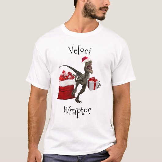 Grappige kerst Raptor inpakken dinosaurus T-shirt (Voorkant)
