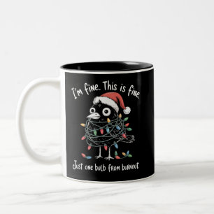 Grappige Kerst Raven Ik ben prima Burn-out Sarcast Tweekleurige Koffiemok