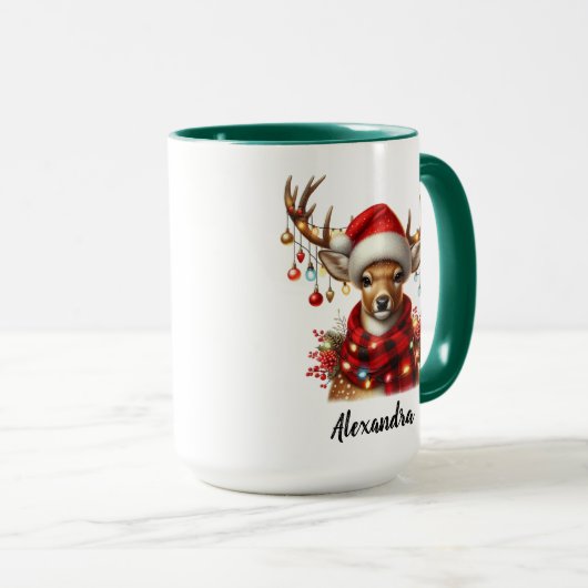 Grappige kerst-reindeer mok, Gepersonaliseerde naa Mok (Voorkant rechts)