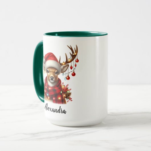 Grappige kerst-reindeer mok, Gepersonaliseerde naa Mok (Voorkant links)