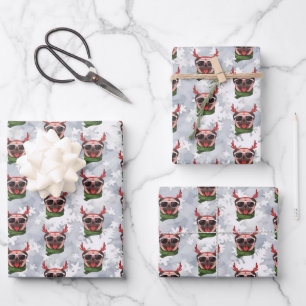 Grappige Kerst Reindeer Pug met een Sjaal Inpakpapier Vel