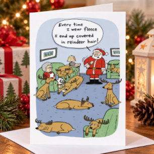 Grappige Kerst Rendier Cartoon - Fleece Navidad Feestdagen Kaart