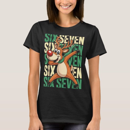 Grappige Kerst Rendier Dabbing Kerstmis Dab Zes T-shirt (Voorkant)