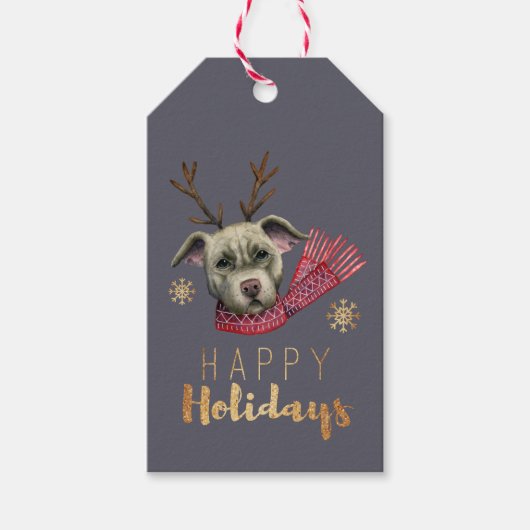 Grappige kerst rendier pitbull hond | Kerstmis Cadeaulabel (Voorkant)