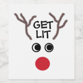 Grappige kerst rendieren krijgen verlichte wijn la etiket (Enkel label)