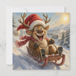 Grappige Kerst Rendieren Sleden in de Sneeuw Feestdagenkaart