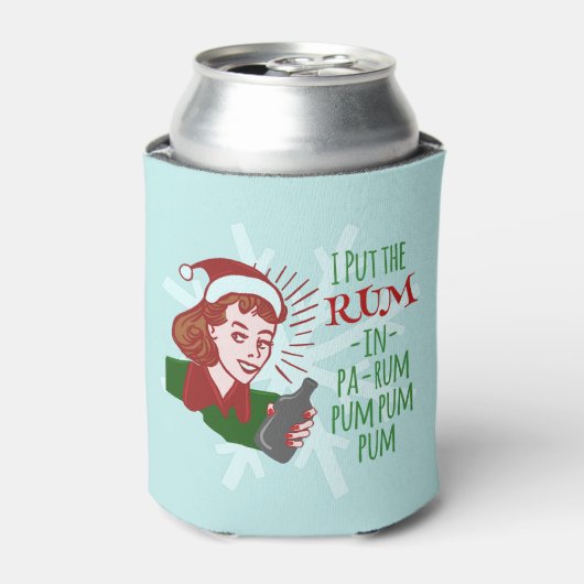 Grappige kerst retro rum vrouw Drink vakantie Blikjeskoeler (Blikje Voorkant)