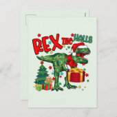 Grappige kerst rex dinosaurus feestdagenkaart (Voorkant / Achterkant)
