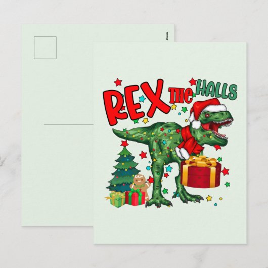 Grappige kerst rex dinosaurus feestdagenkaart (Voorkant / Achterkant)