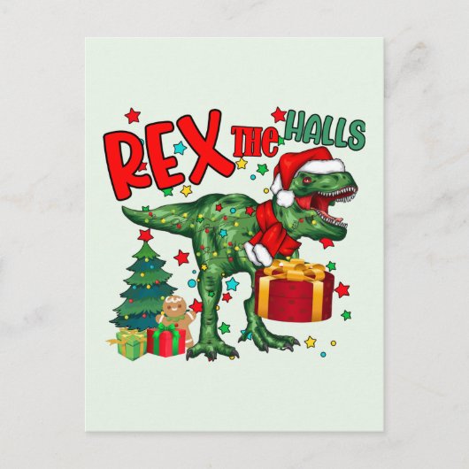 Grappige kerst rex dinosaurus feestdagenkaart (Voorkant)