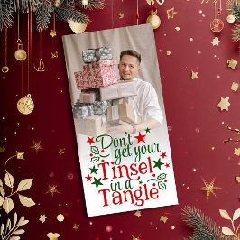 Grappige Kerst Rode Groene Tinsel Foto Feestdagenkaart
