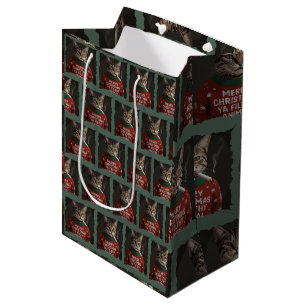 Grappige Kerst rokende kat sarcastische vakantie m Medium Cadeauzakje