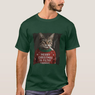 Grappige Kerst rokende kat sarcastische vakantie m T-shirt