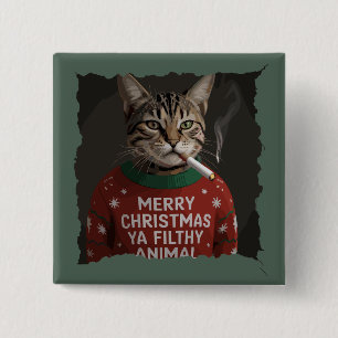 Grappige Kerst rokende kat sarcastische vakantie m Vierkante Button 5,1 Cm