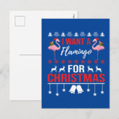 Grappige kerst roze flamingo feestdagenkaart (Voorkant / Achterkant)