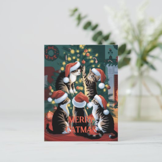 Grappige kerst Schattigee  Katten Briefkaart (Staand voorkant)