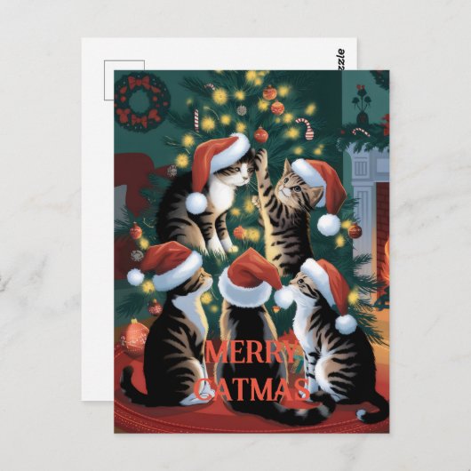 Grappige kerst Schattigee  Katten Briefkaart (Voorkant / Achterkant)