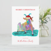 Grappige kerst schreeuwende geit met een kerstmuts feestdagenkaart (Staand voorkant)